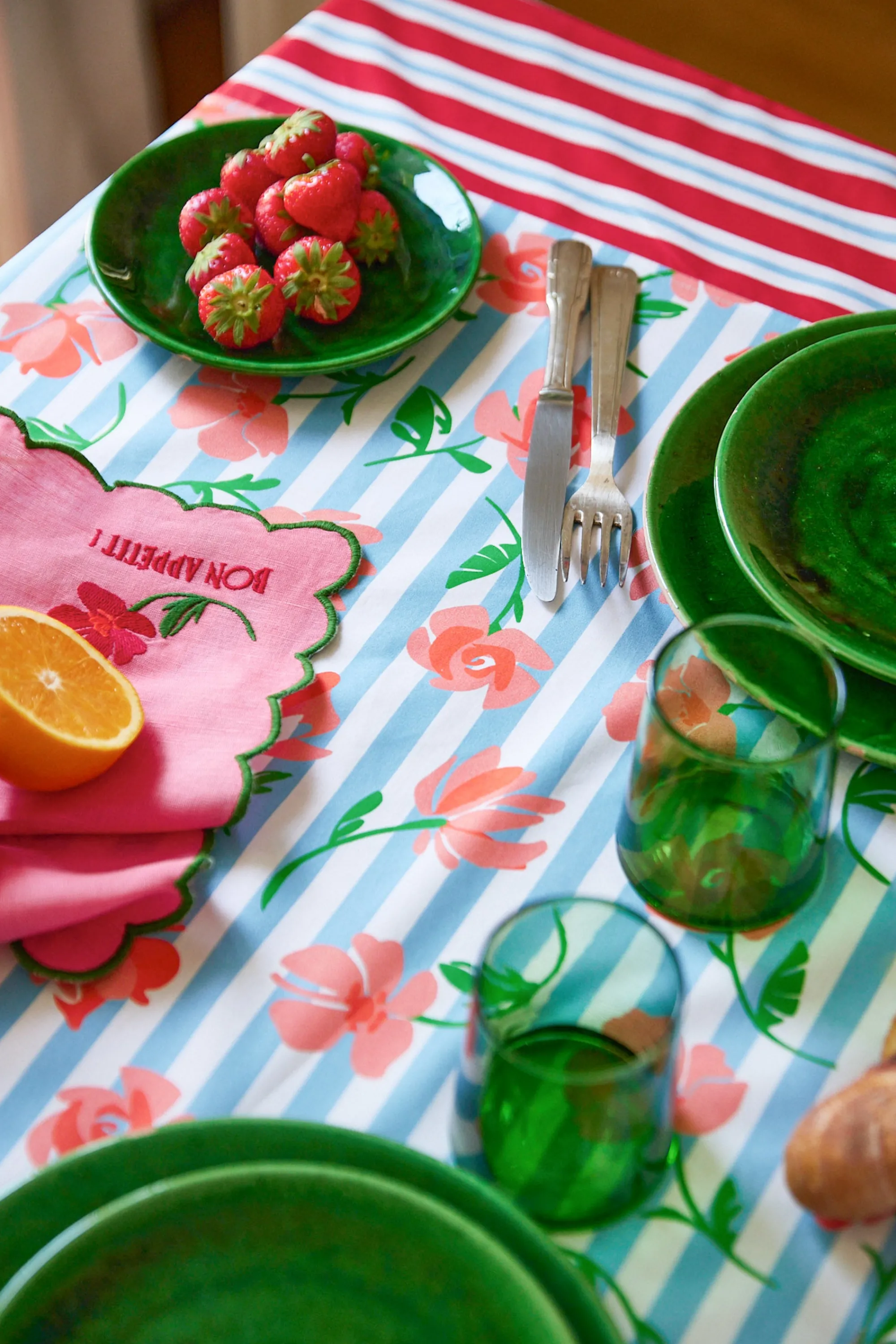 Make My Lemonade Art De La Table | Le Linge^NAPPE AMELIA BLUE FLOWERS STRIPES